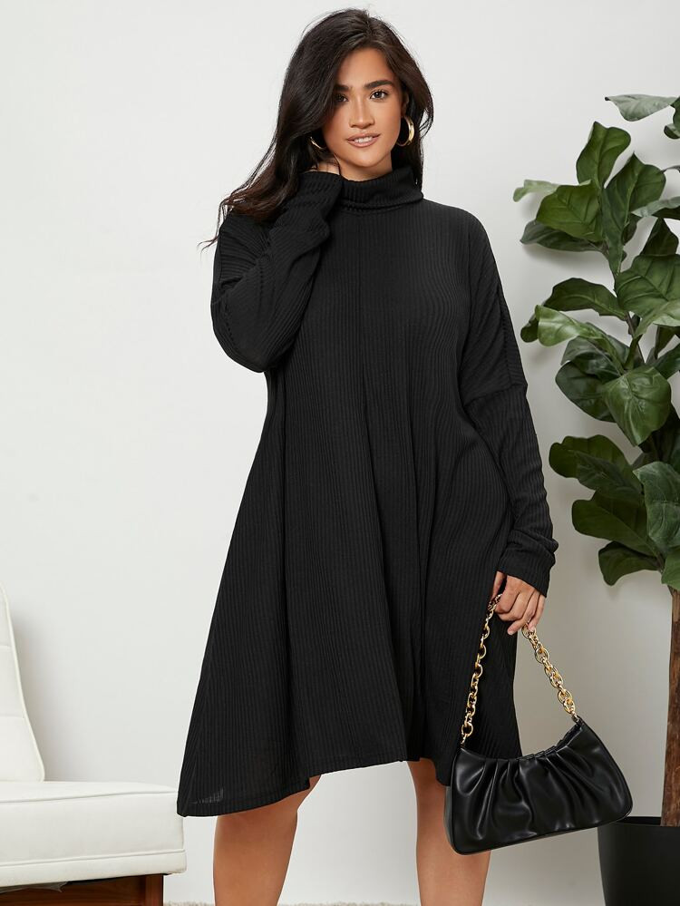 SHEIN Plus Turtle Neck Dolman Sleeve Dress | SHEIN