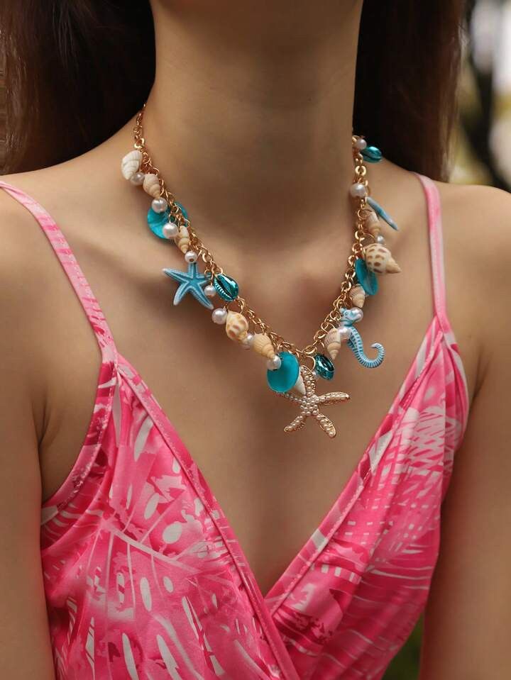 Starfish & Shell Charm Necklace | SHEIN