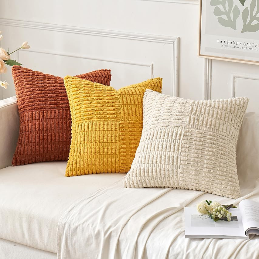 MIULEE Fall Rust Corduroy Pillow Covers Pack of 2 Boho Decorative Spliced Throw Pillow Covers Sof... | Amazon (US)