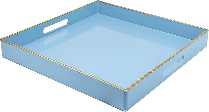 Spsyrine Light Blue Decorative Tray for Living Room, Square Modern Plastic Round Coffee Serving T... | Amazon (US)