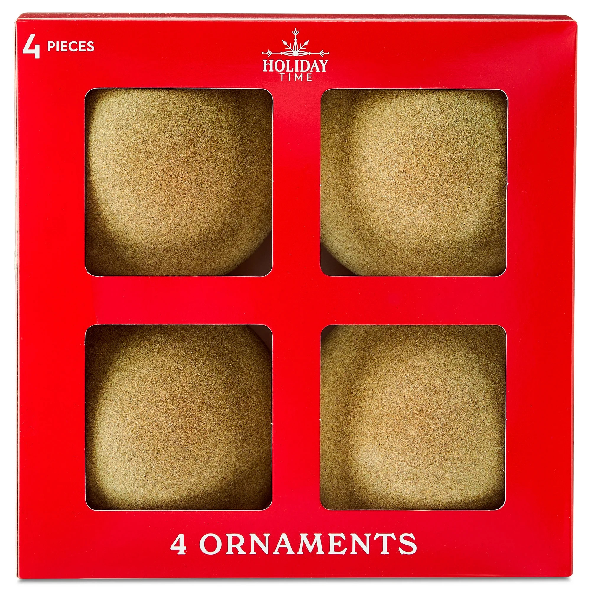 4 Count Beige Velvet-Feel Ball Christmas Ornaments, 4.5", by Holiday Time | Walmart (US)