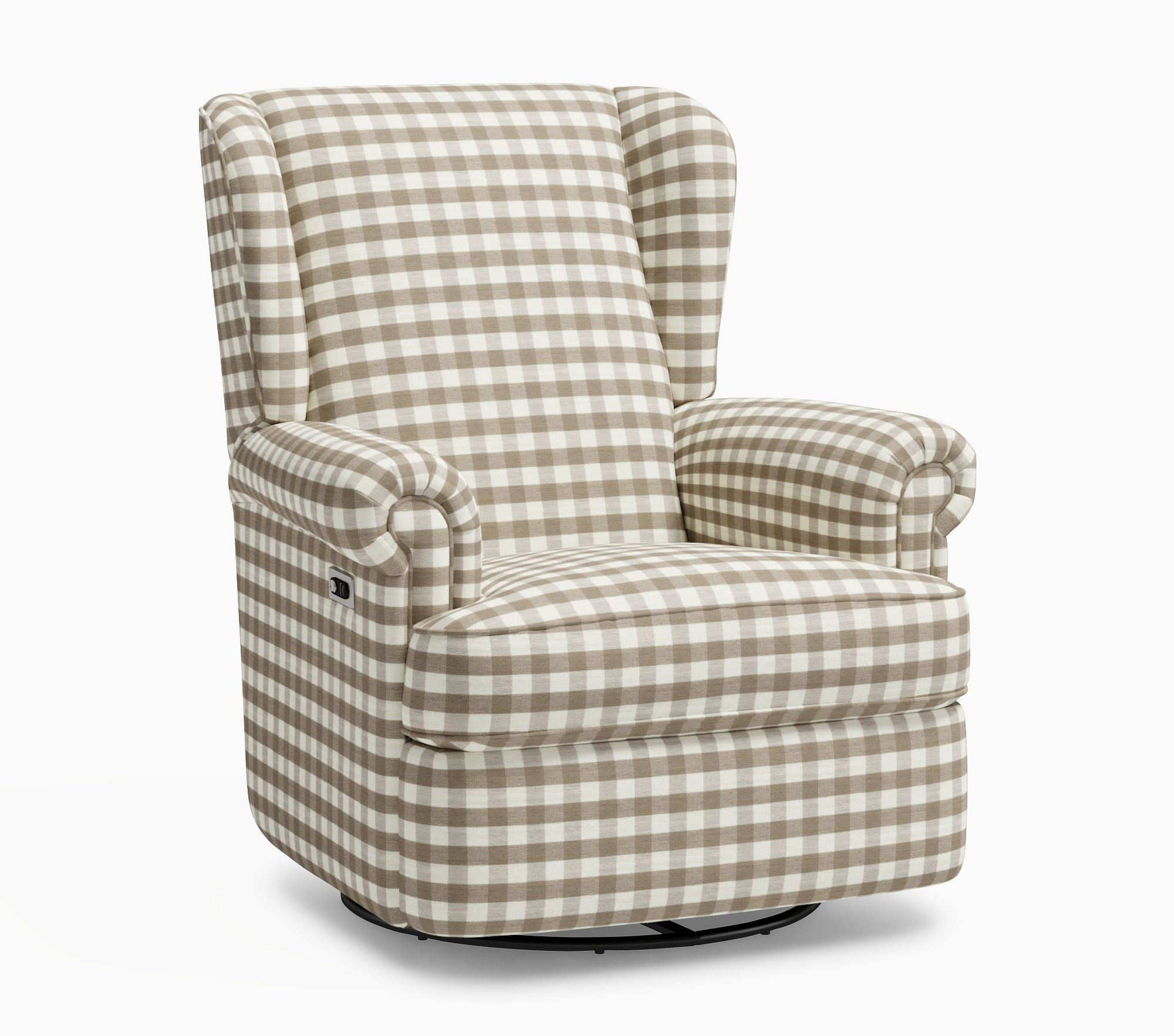 Chris Loves Julia Lakehouse Power Recliner Performance Gingham Taupe | Pottery Barn Kids