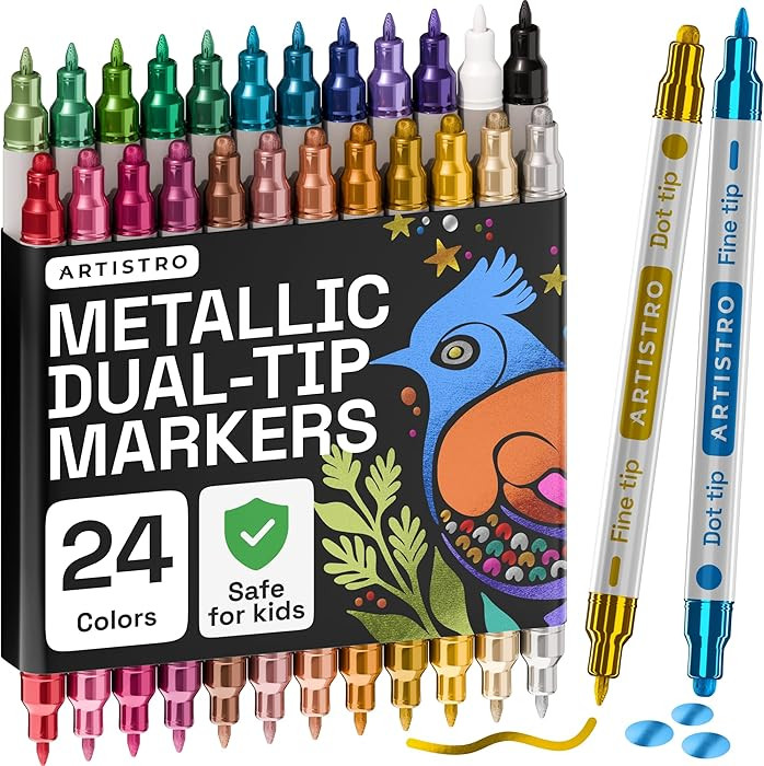 ARTISTRO 24 Metallic Acrylic Paint Markers for Rock, Fabric, Wood, Glass, Craft, Decoration - Dua... | Amazon (US)