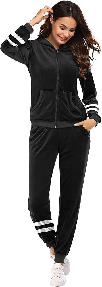 HOTOUCH Womens Casual Velour Tracksuit Set Full Zip Hoodie Long Workout Pants Tracksuit Jogging S... | Amazon (US)