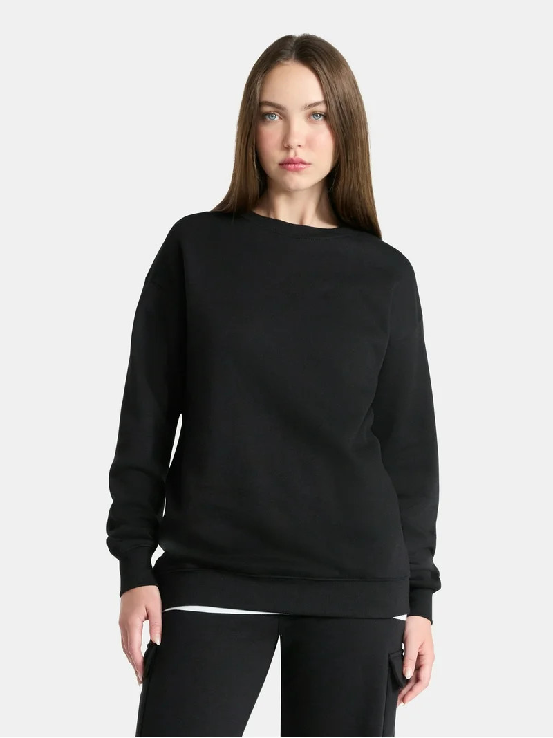 No Boundaries Fleece Oversized Sweatshirt with Long Sleeves, Women’s | Walmart (US)