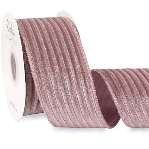 Ribbli Glossy Dusty Pink Velvet Wired Ribbon 2.5 Inch Striped Velvet Christmas Ribbon for Gift Wrapping Christmas Tree Decoration Crafts Wreaths Supplies-Continuous 10 Yards | Amazon (US)