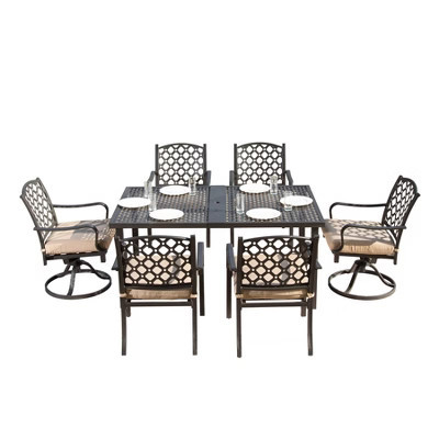 TiramisuBest 7-Piece Outdoor Patio Dining Set - Metal Table, Swivel & Dining Chairs w/ Removable Beige Cushions for Garden/Lawn/Yard | Target