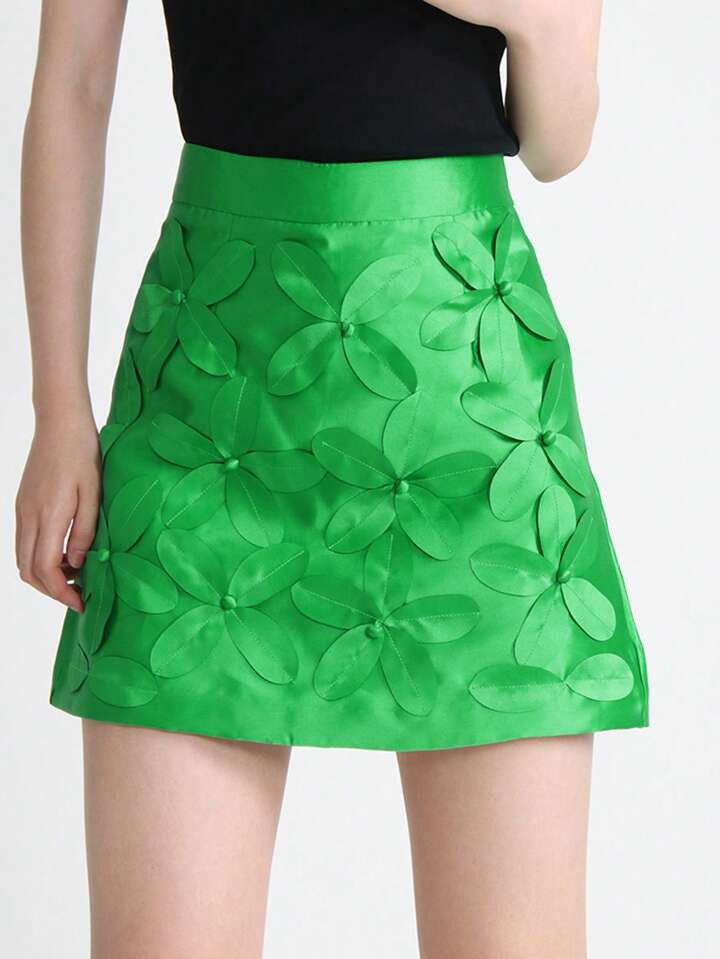 High Waist Floral Appliques Skirt | SHEIN