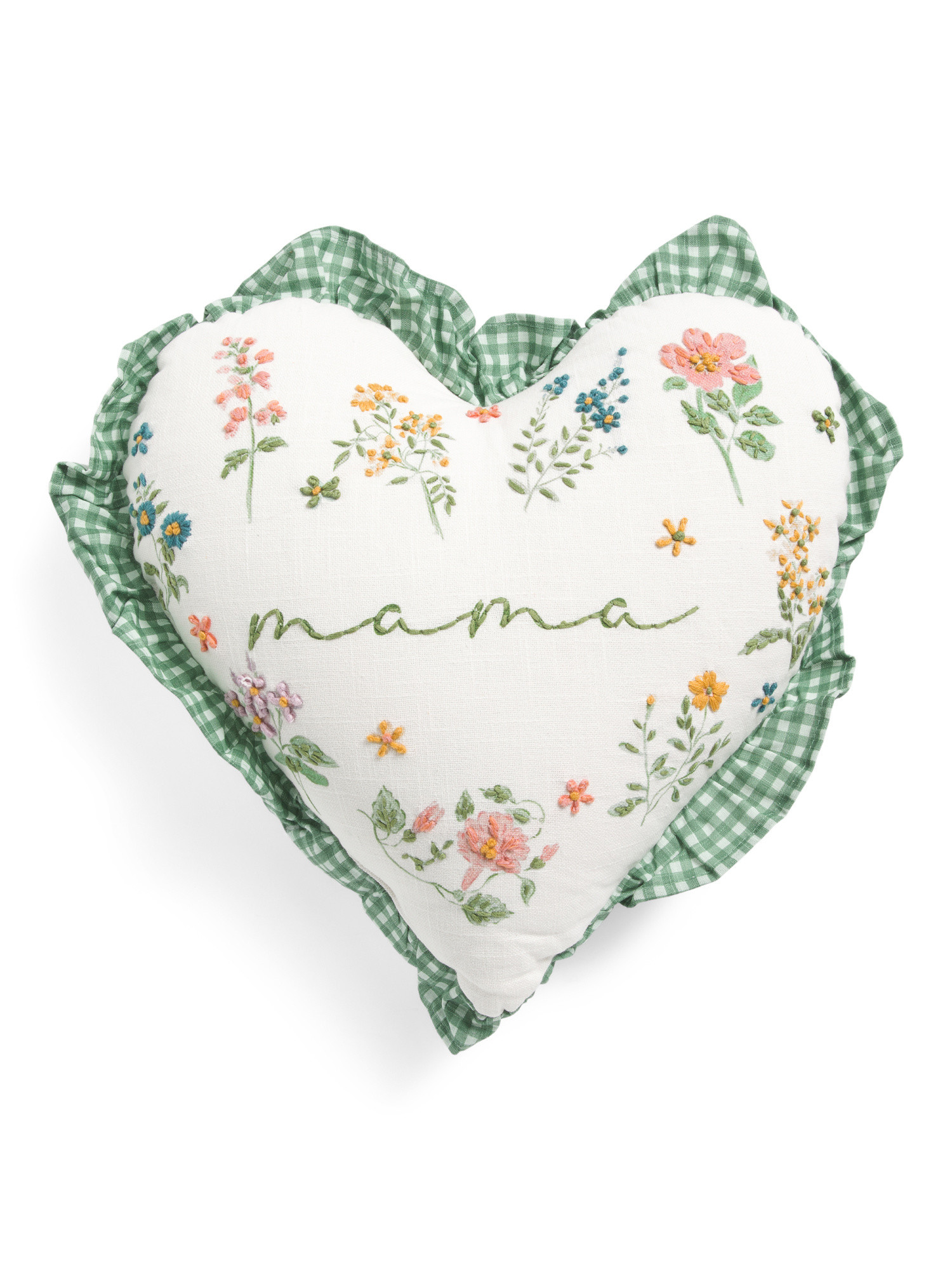 18x18 Mama Embroidered Floral Gingham Ruffle Heart Pillow | Throw Pillows | Marshalls | Marshalls