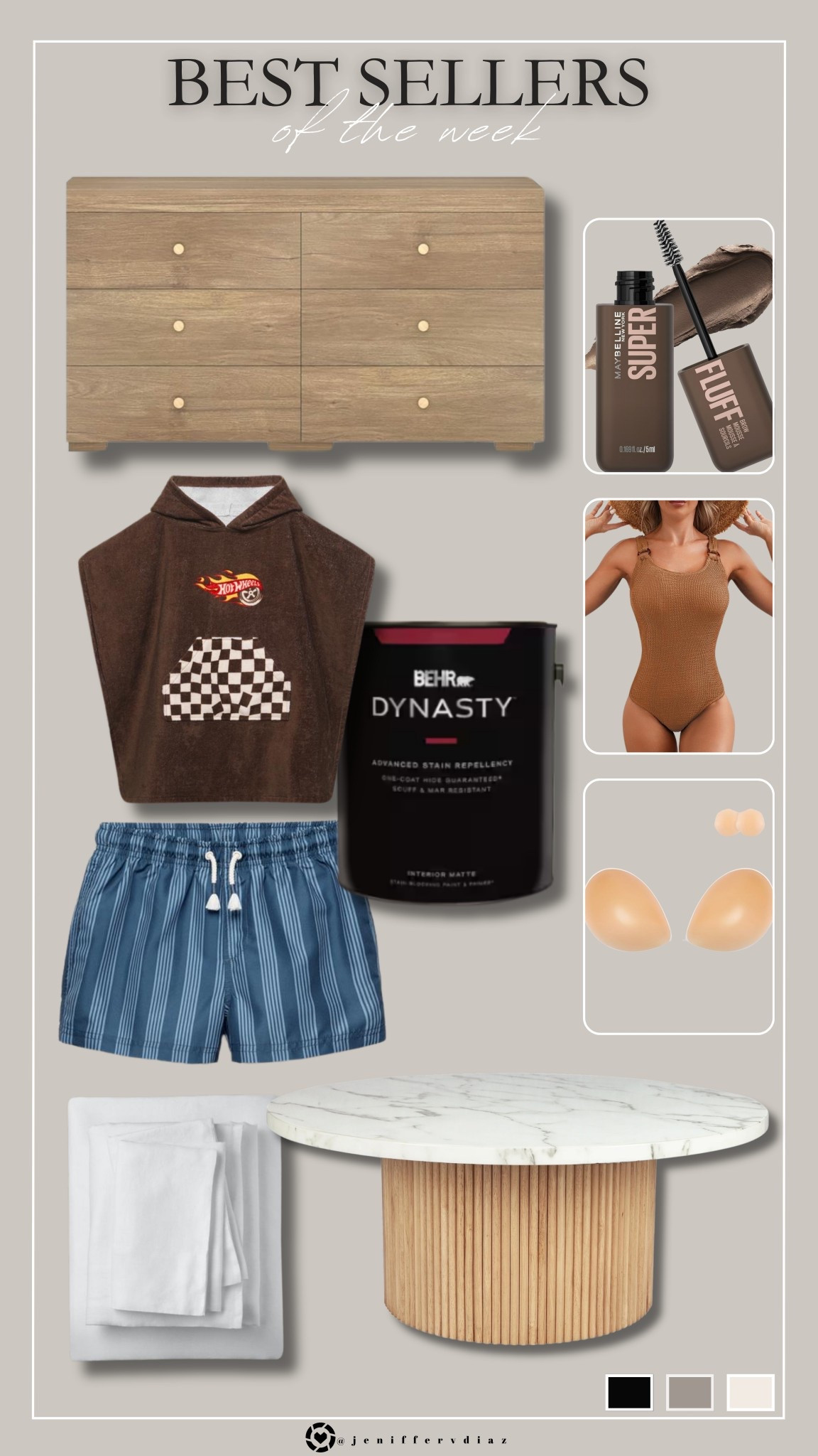 Best Sellers of the Week

Wooden 6-drawer dresser
Maybelline Super Fluff Brow Gel
Ribbed one-shoulder swimsuit
Hot Wheels checkered poncho towel
Striped swim shorts
BEHR Dynasty interior matte paint
White sheet set
Marble & wood round coffee table



#LTKHome #LTKBeauty #LTKKids
