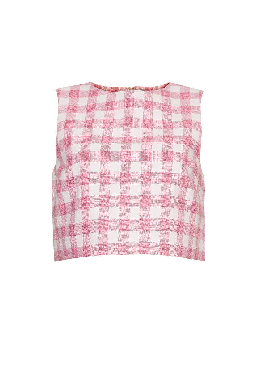 Cara Cara - Debbie Top - Pink Boucle Grid | Jones & Daughters