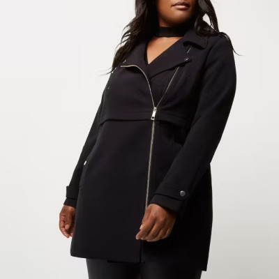 Plus black biker coat | River Island (US)