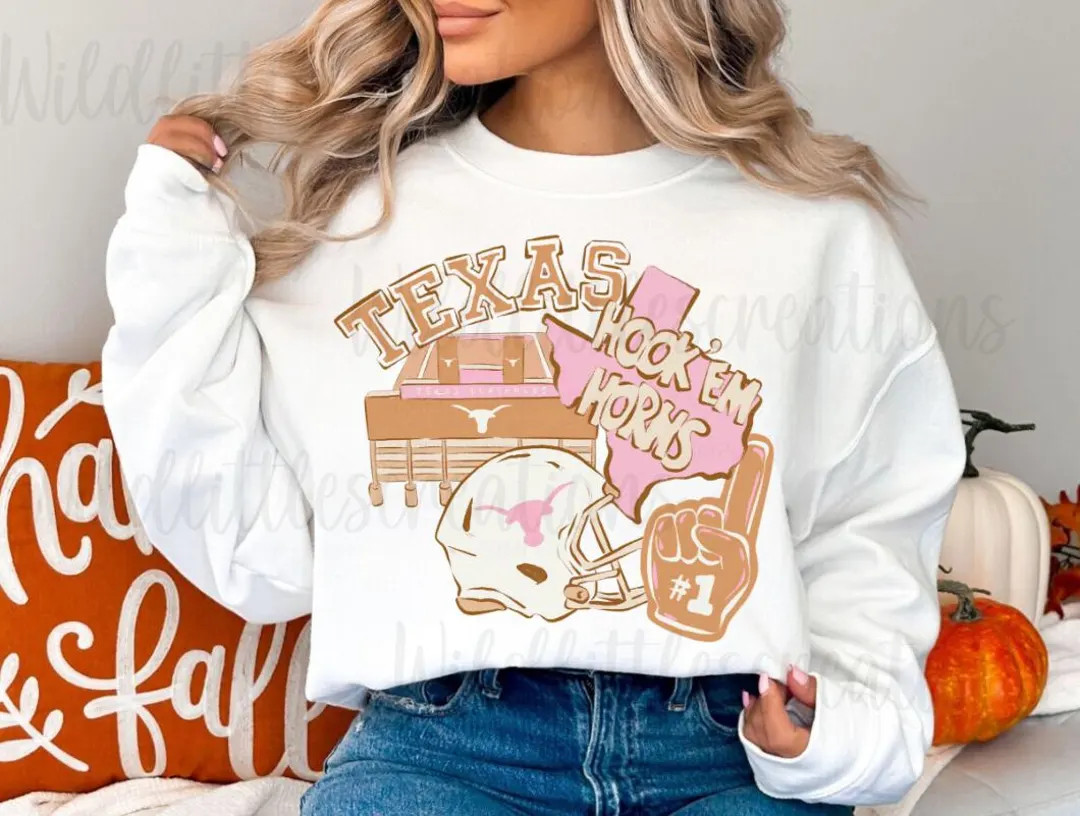 Texas Orange sweatshirt Texas Shirt Distressed Texas Tee Hook Em Horns Sweatshirt Pink Orange Tex... | Etsy (US)