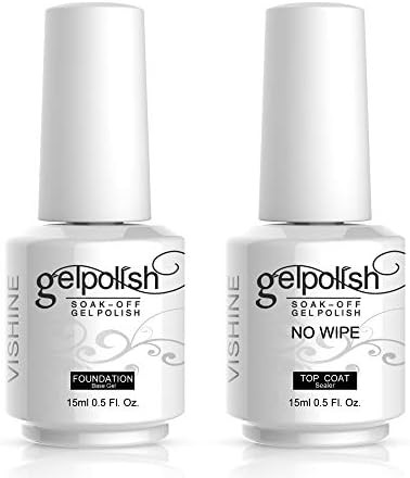 Vishine 15ml No Wipe Top Coat Base Coat Gel Nail Polish Soak off UV LED Drying Long Lasting Shiny... | Amazon (US)