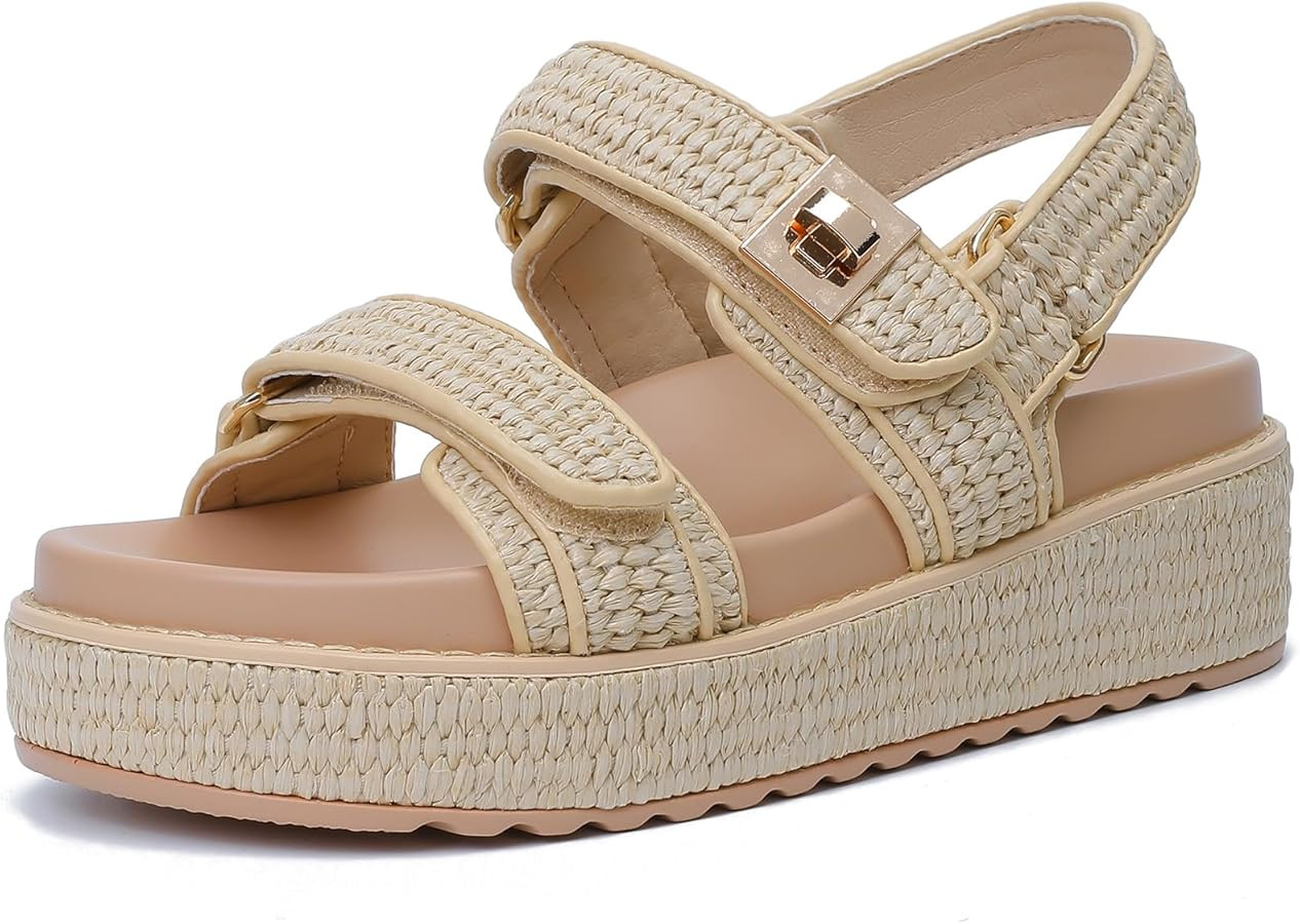 Womens Summer Sandals Casual Adjustable Arch Support Comfortable Thick Sole Flat Sandals | Amazon (US)