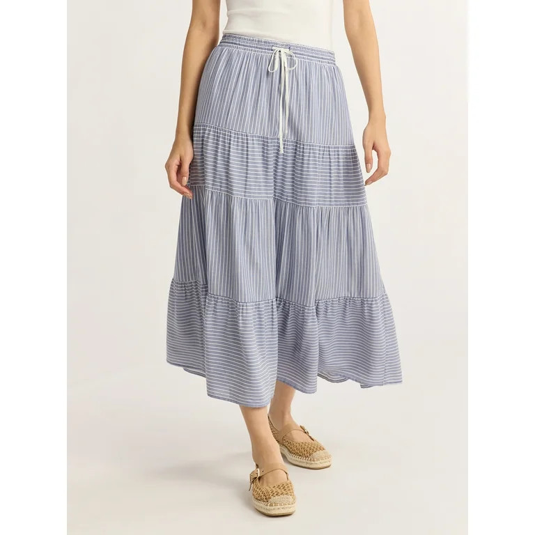 Time and Tru Women’s and Women's Plus Tiered Midi Skirt with Elastic Waistband, Sizes XS-4X | Walmart (US)