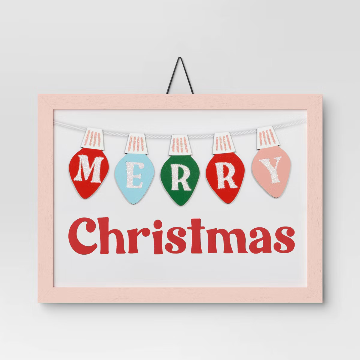 9.75"x11.38" 'Merry Christmas' String Lights Wood Wall Art Pink/White - Wondershop™ | Target