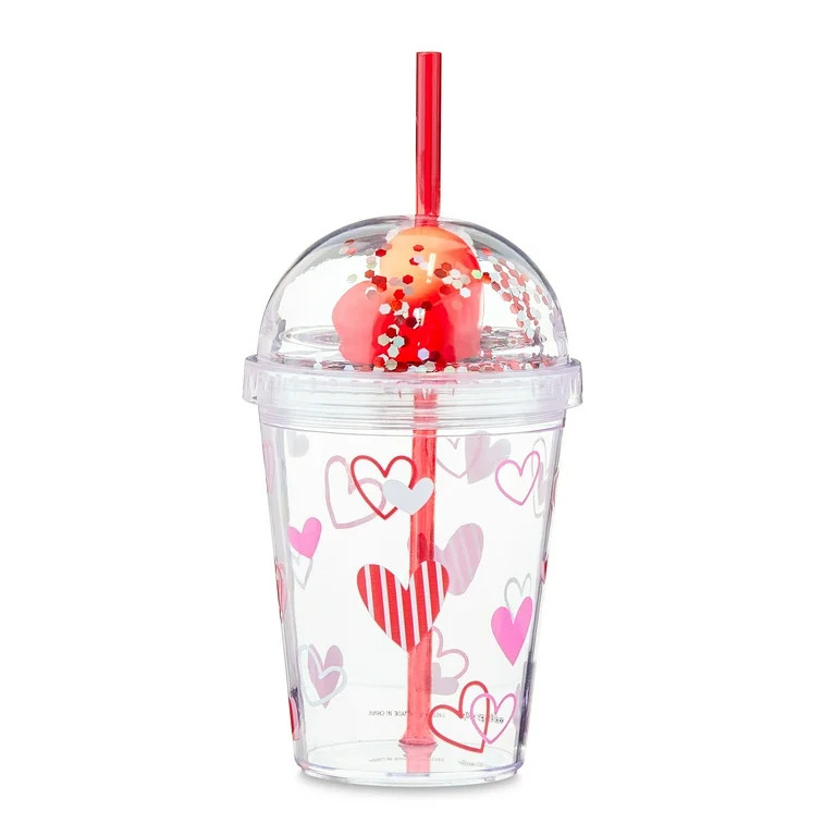 Valentine’s Day Light-up Plastic Red Heart Cup with Straw, Ages 3+, by Way To Celebrate - Walma... | Walmart (US)