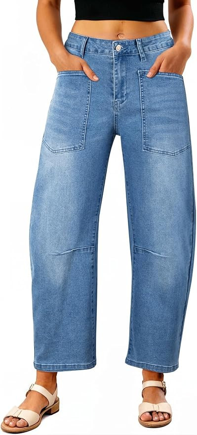 EVALESS Womens Baggy Barrel Jeans High Waisted Wide Leg Boyfriend Denim Ankle Pants | Amazon (US)
