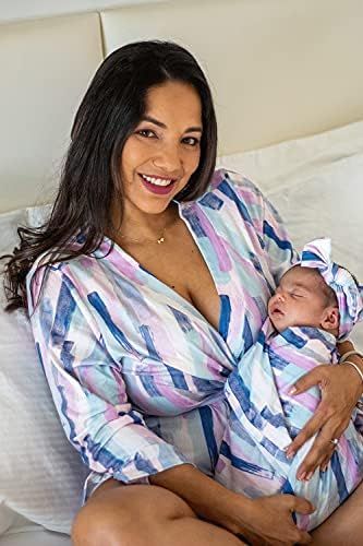 Mommy o' Clock Mommy Robe for Maternity and Baby Swaddle Blanket, Milk Silk Matching Delivery Rob... | Amazon (US)