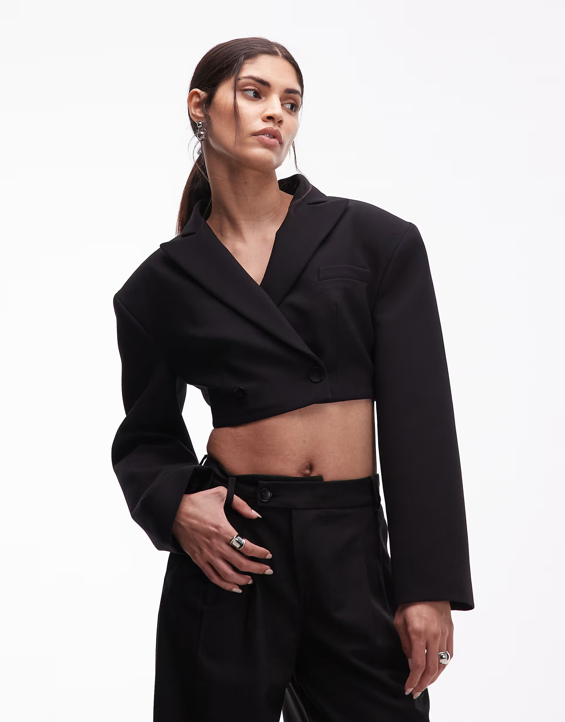 ASOS DESIGN double breasted crop boxy tuxedo blazer in black | ASOS | ASOS (Global)