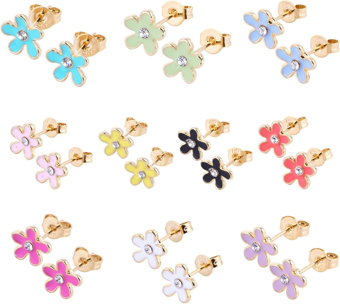 10 Pairs Hypoallergenic Sutd Earrings for Girls Sensitive Ears with Stainless Steel Post - Assort... | Amazon (US)