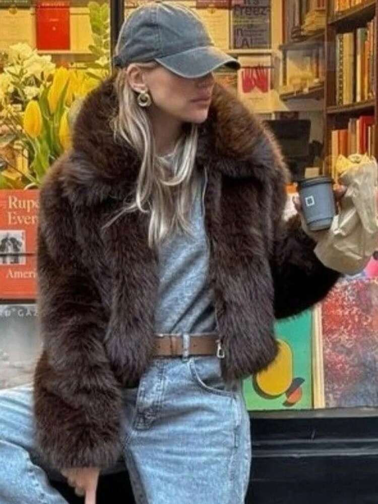 Camellia New Autumn/Winter Women's Fashion Casual Minimalist Faux Fur Effect Jacket | SHEIN