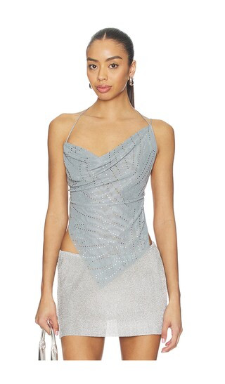 Rhinestone Cowl Backless Top in Grey | Revolve Clothing (Global)