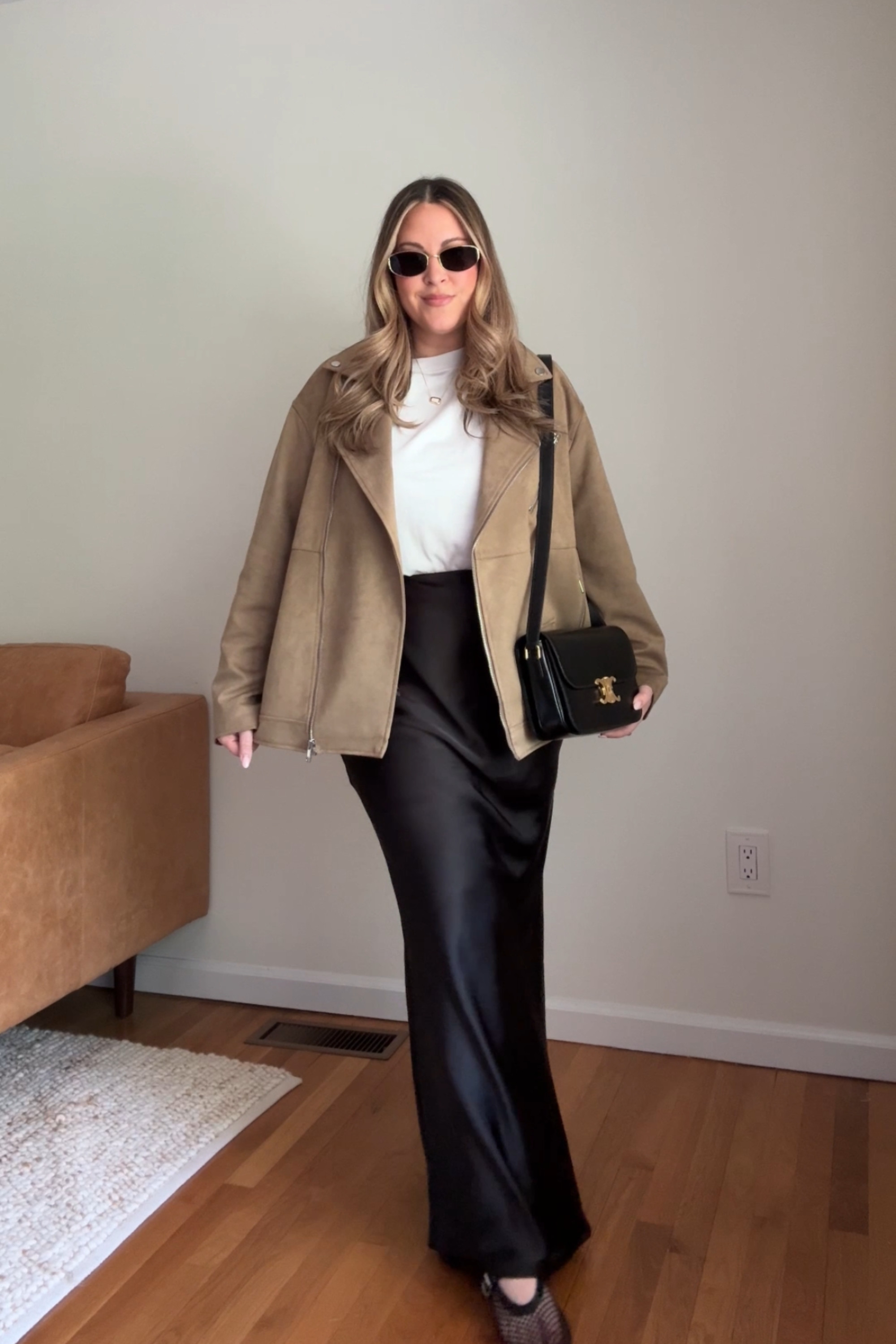 Spring Capsule 〰️ Ways to wear a satin skirt. Skirt is old REVOLVE so linking similar! M in tee and jacket.

satin skirt outfit, maxi skirt outfit, black maxi skirt, black satin skirt, spring outfits, workwear outfit, spring capsule wardrobe, suede jacket 

 #LTKSeasonal #LTKFindsUnder100 #LTKStyleTip