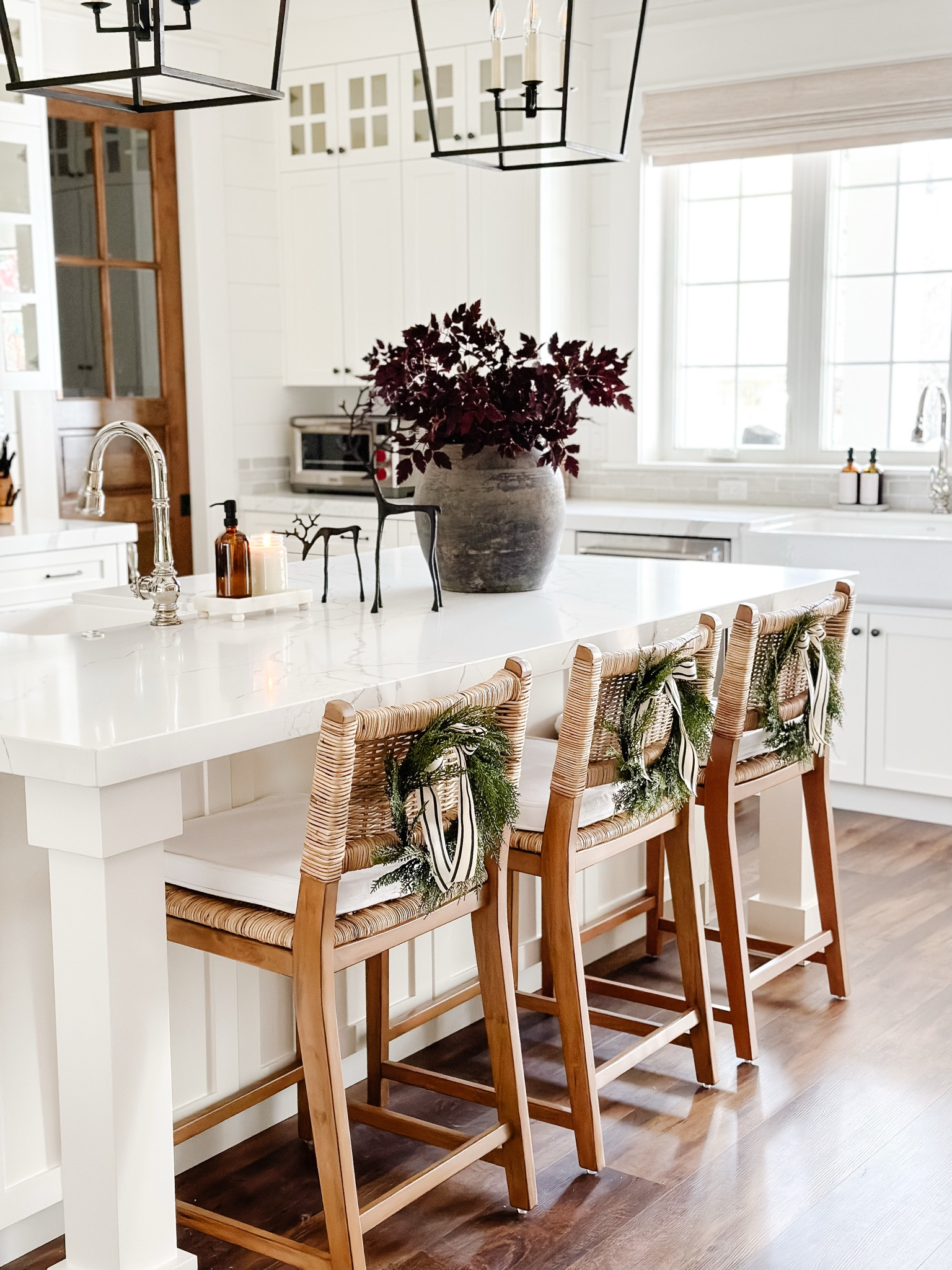 Holiday kitchen
Mini cedar wreaths
Cotton striped holiday ribbon
Metal reindeer
Rattan kitchen stools
Christmas 
Holiday home

#LTKSeasonal #LTKHome