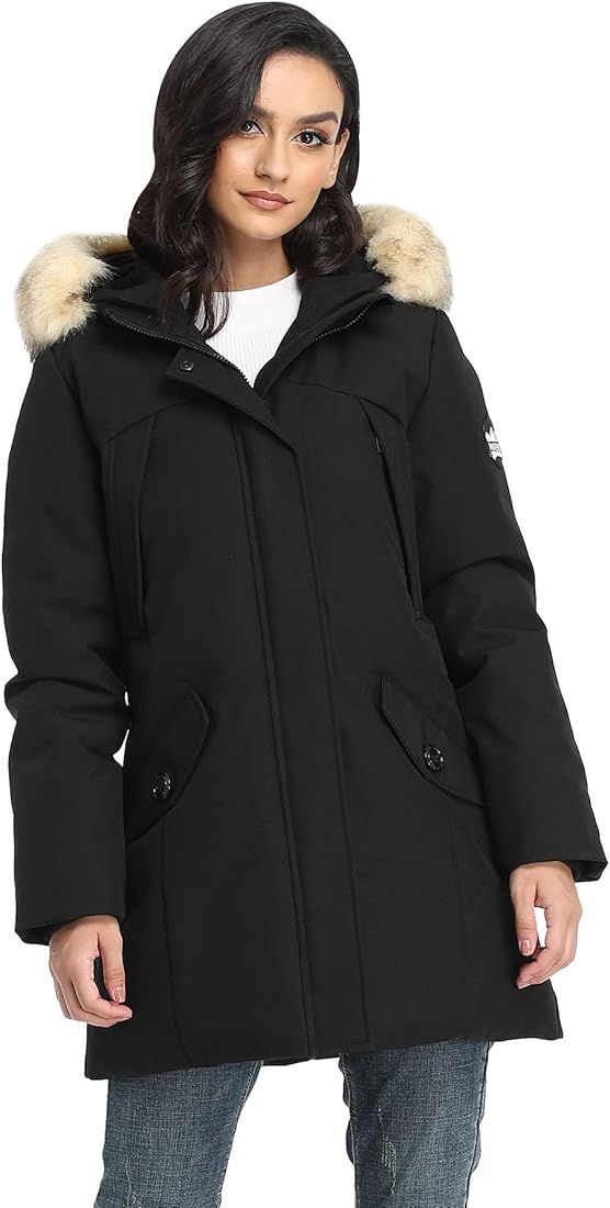 PUREMSX Women's Padded Jacket, Ladies Long Thicken Parka Faux Fur Vegan Down Winter Hooded Outwear W | Amazon (US)
