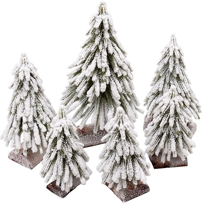 VGIA 6pcs Mini Christmas Trees Separate Tabletop Christmas Trees with Spray Snow Artificial Chris... | Amazon (US)