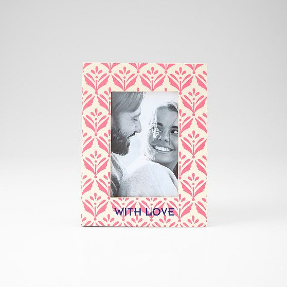 Block Print Photo Frame, 4X6, Vertical, Pink Block Print | Mark and Graham