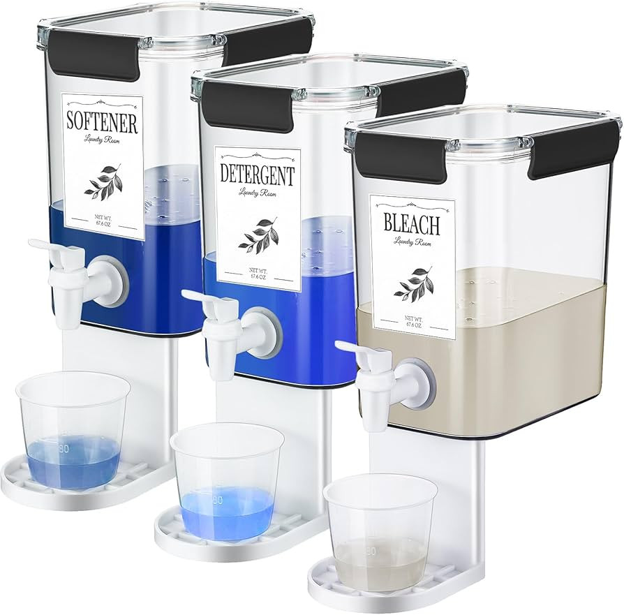 3 Set Liquid Laundry Detergent Dispenser with Faucet and Detergent Cup Detergent Holder Labels Pl... | Amazon (US)