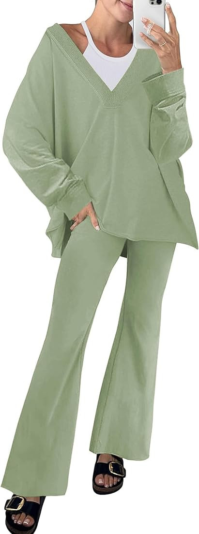 Lianlive 2 Piece Outfit for Women Oversized T-shirts and Flared Legging Set Hot Shot Reversible L... | Amazon (US)