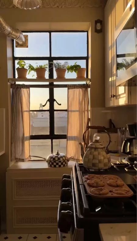 Kitchen window with cafe curtains and herb garden

#LTKhome