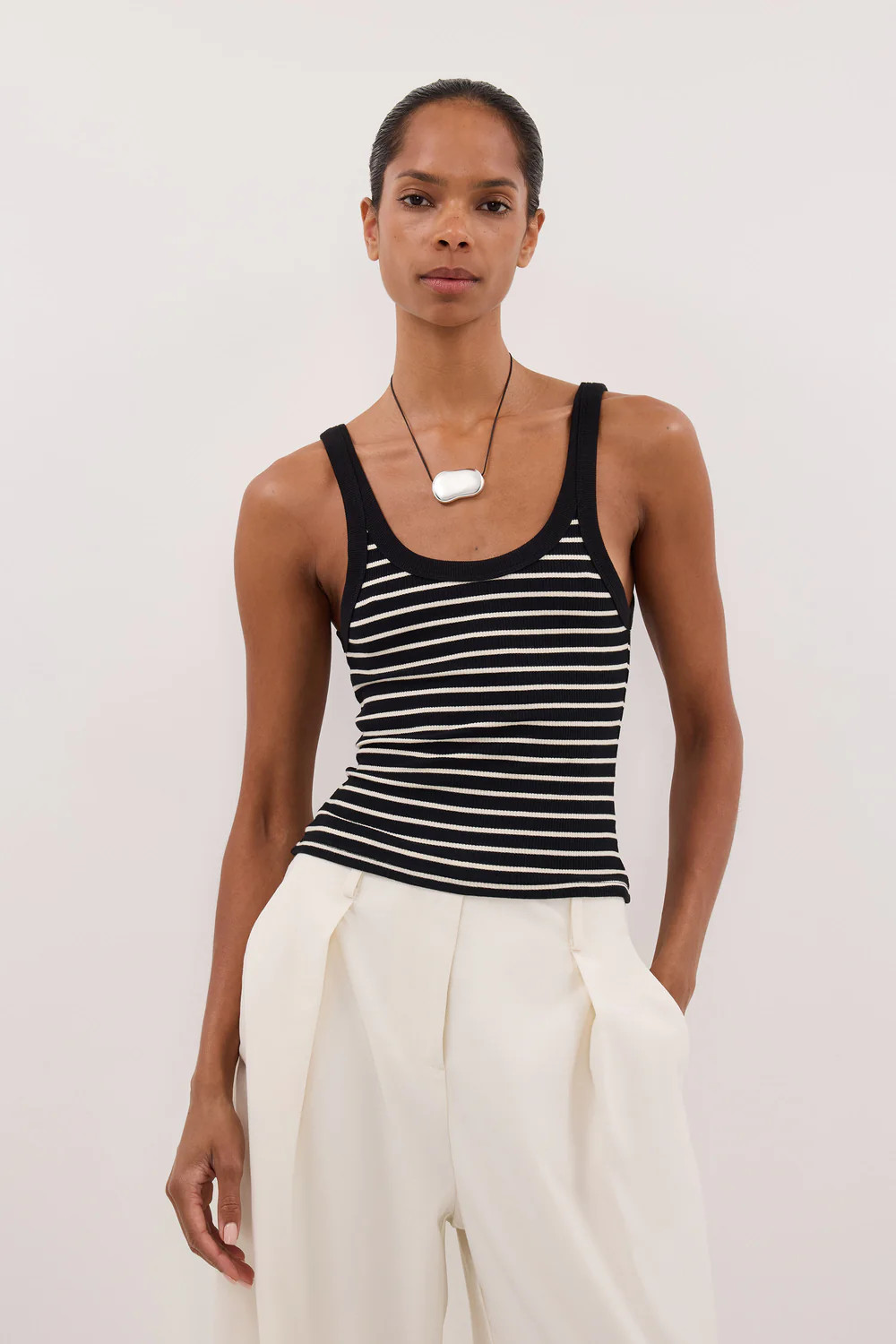 PENNY BLACK/CREAM STRIPE KNIT TANK | DISSH