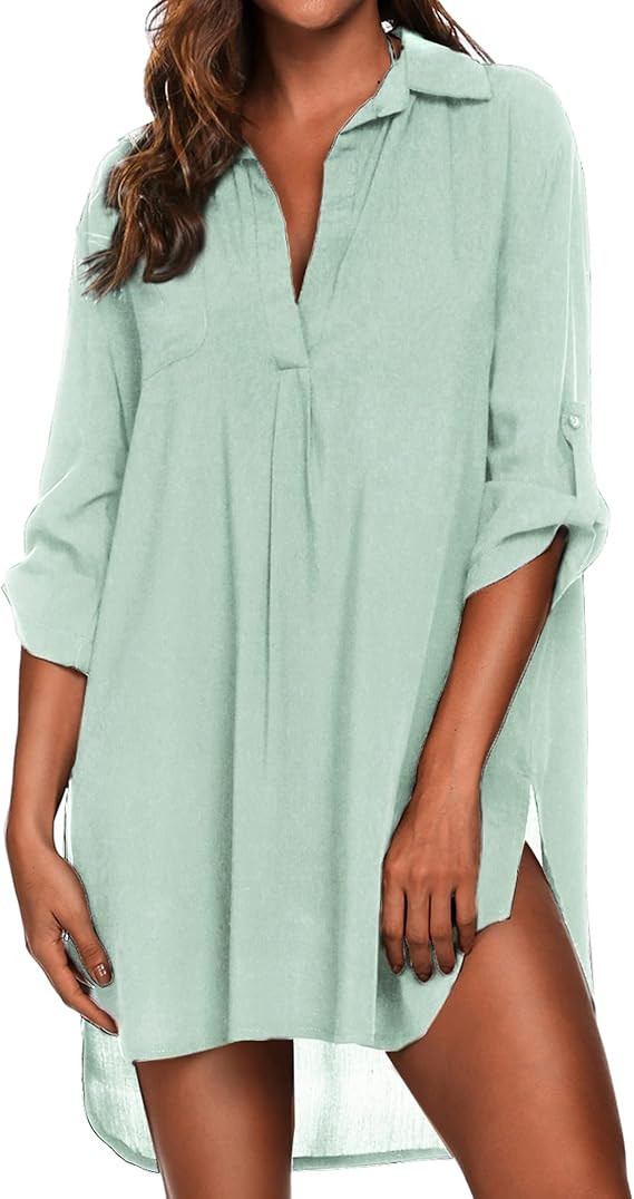 Ekouaer Beach Cover Ups for Women V Neck Bathing Suit Cover Up Bikini Swimsuit Coverup Beach Dres... | Amazon (US)