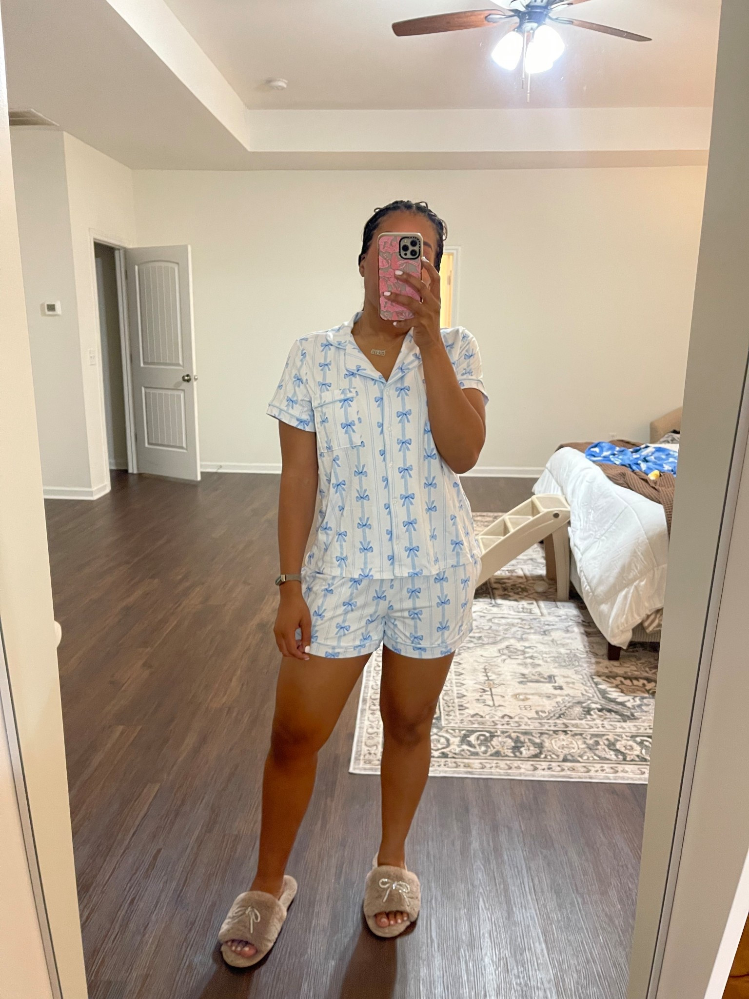 The cutest bow print pajamas from Walmart for only $17. Comes in other prints; wearing a size medium for reference.

#LTKFindsUnder50 #LTKMidsize #LTKselfcare