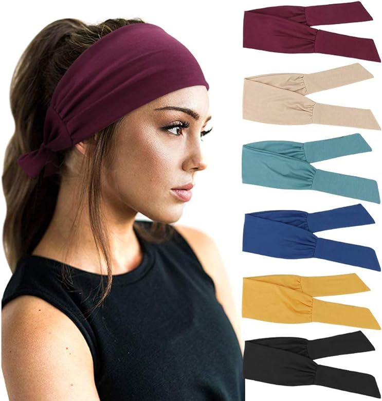 DRESHOW 6 PCS Adjustable Headbands for Women Knotted Headbands Cotton Elastic Non-Slip Fashion Hair  | Amazon (US)