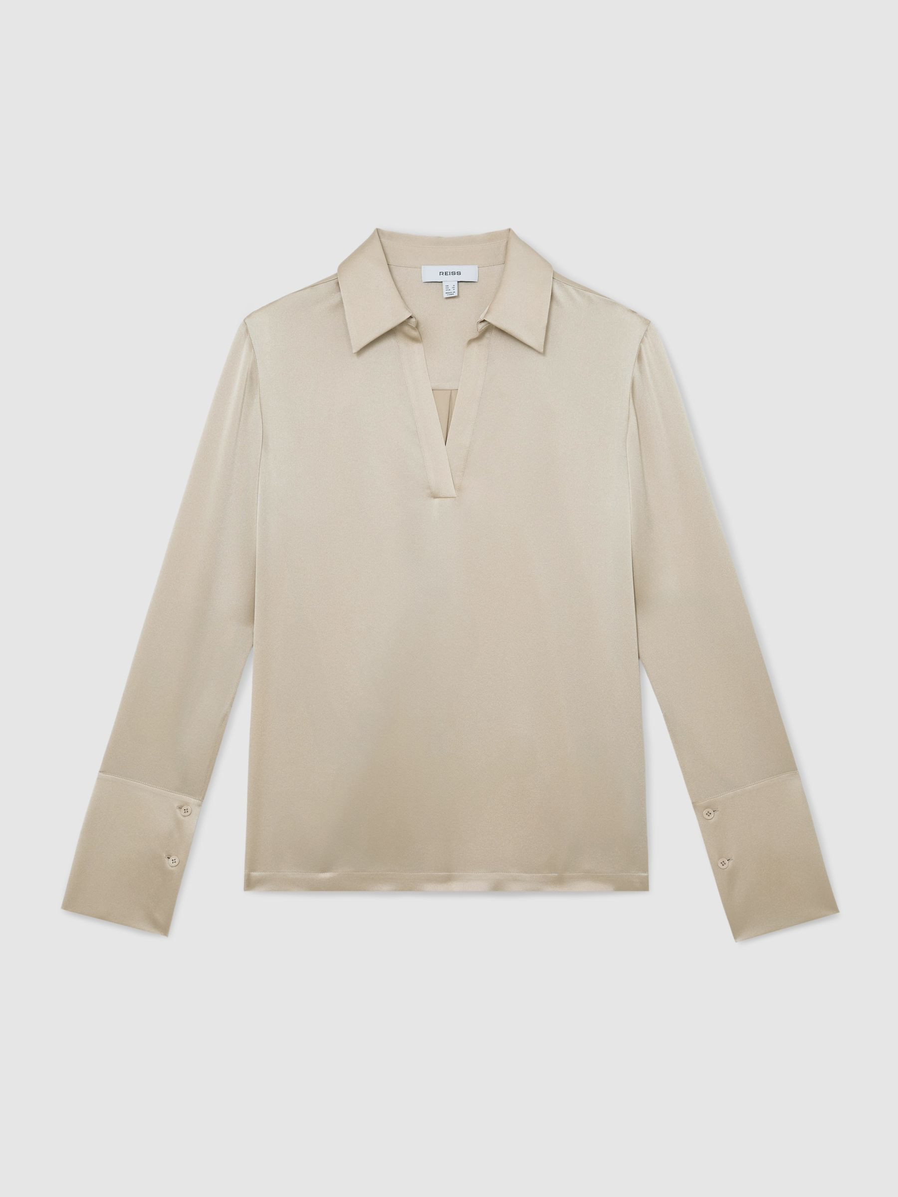 Silk Open-Collar Blouse in Neutral | Reiss UK