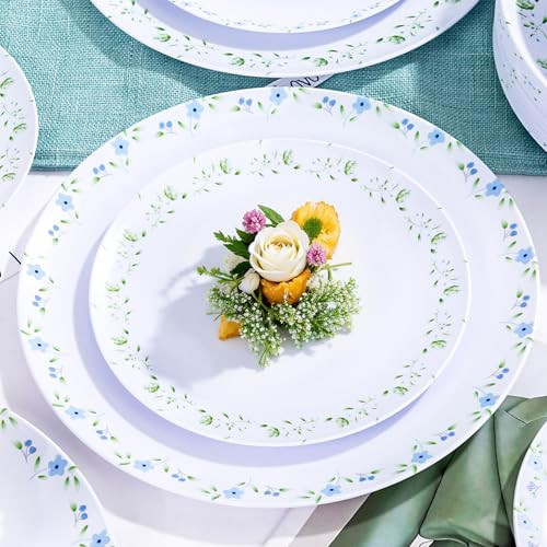 YOUBET 60PCS Floral Plastic Plates - Disposable Decorative Plates Set for 30 Guests - Blue and Green Floral Plate - Spring Plastic Dishes Dinnerware Sets for Tea Party & Wedding & Bridal Shower | Amazon (US)