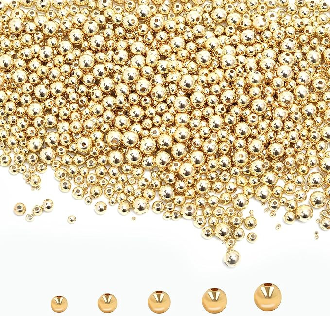 250pcs 18K Gold Filled Spacer Beads，Round Bracelet Beads,Seamless Smooth Metal Brass Beads，La... | Amazon (US)