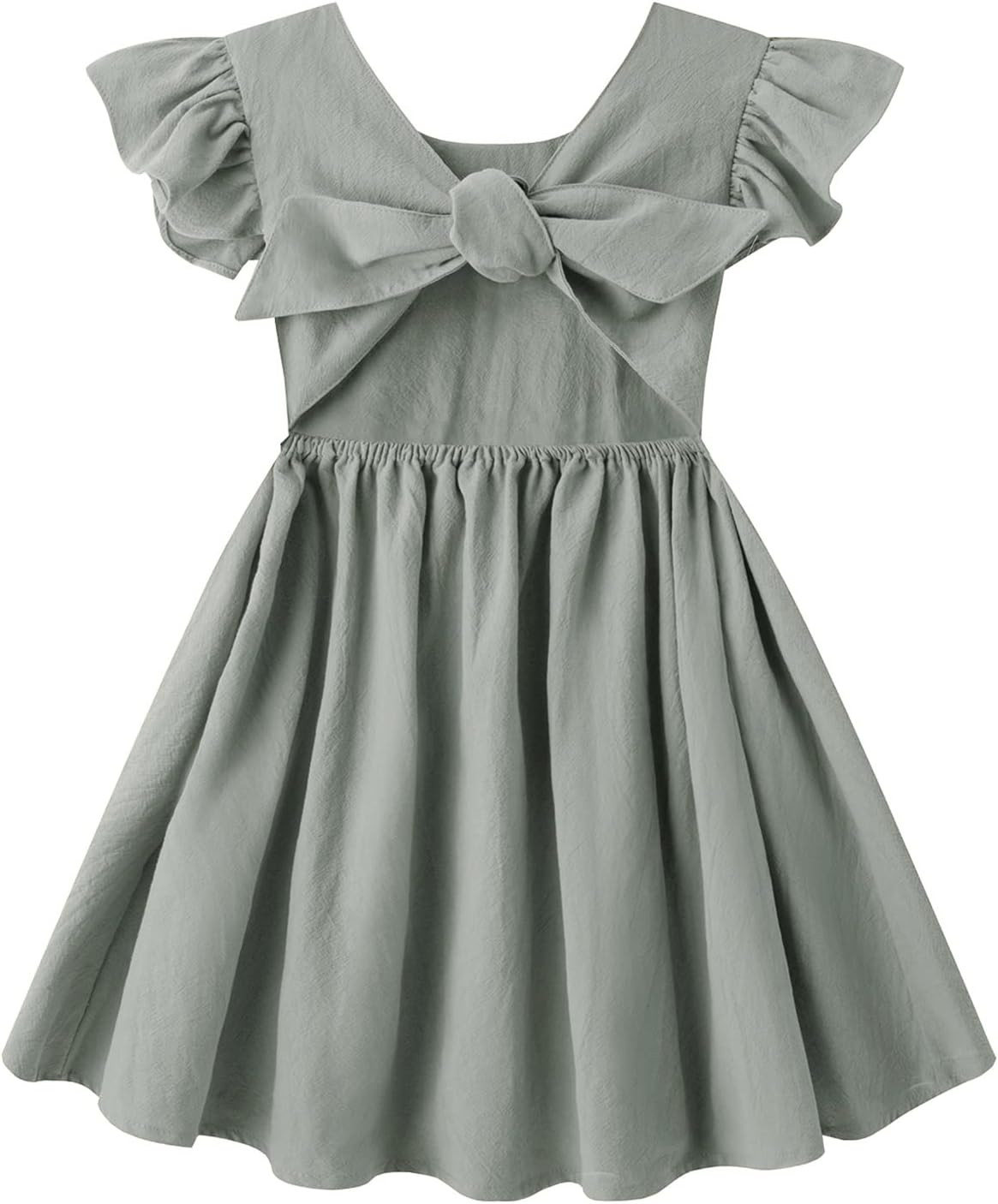 LYXIOF Toddler Baby Girl Cotton Linen Summer Dress Ruffle Sleeve Back Bowknot Kids Beach Dresses | Amazon (US)
