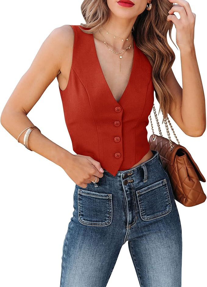 Sunborui Women's Business Button Up Sleeveless Vests Fully Lined V Neck Regular Fitted Jacket Wai... | Amazon (US)