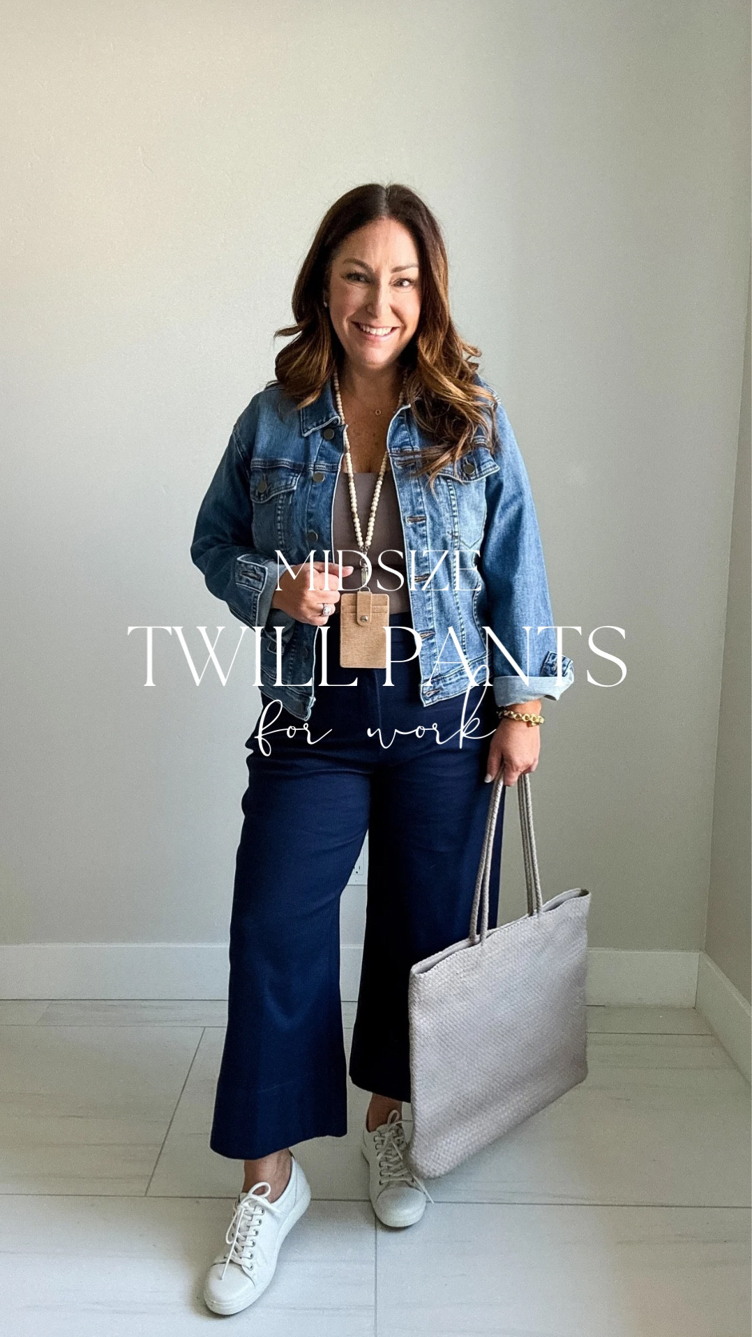 Happy Wednesday! Here are some comfy yet stylish twill wide leg pants for your week in the office. These have stretch so I can move yet still slim the tummy. They come in 6 colors. 3 lengths and sizes XS- 3X. 

Size up if in-between wearing XL Petite // tank size up, XL // button shirt in large // denim jacket in large 