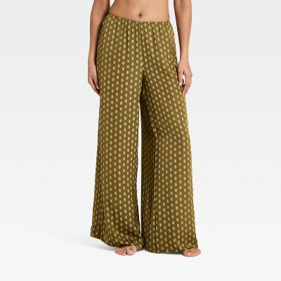 Women's Luxury Collection Satin Pajama Pants - Auden™ Olive Block Printed XS Tall | Target