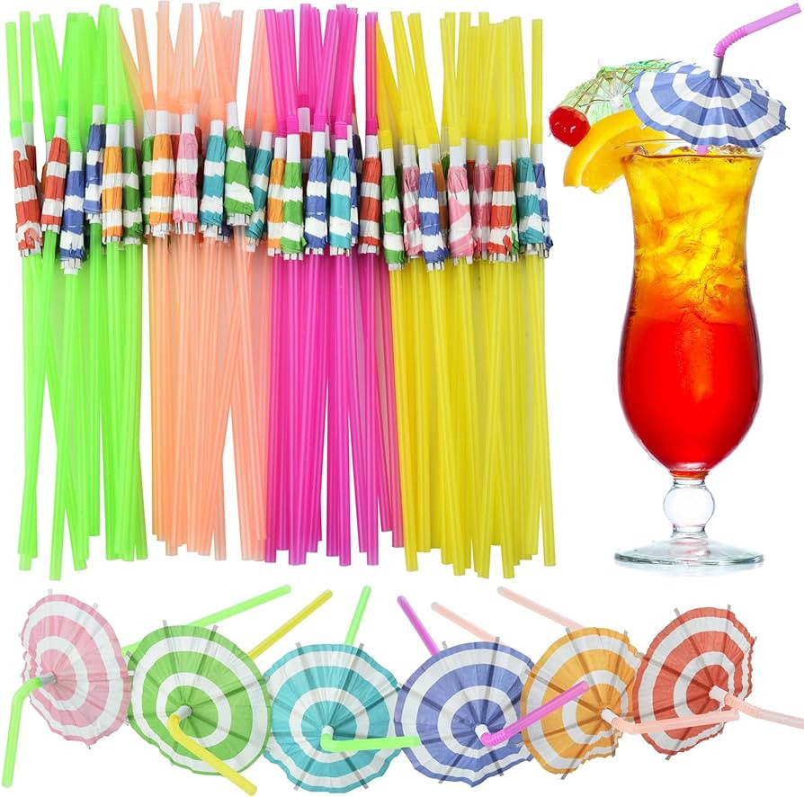 ALINK 50pcs Umbrella Straws, Long Cocktail Drink Umbrellas Fancy Flower Bar Straws, Tropical Summ... | Amazon (US)