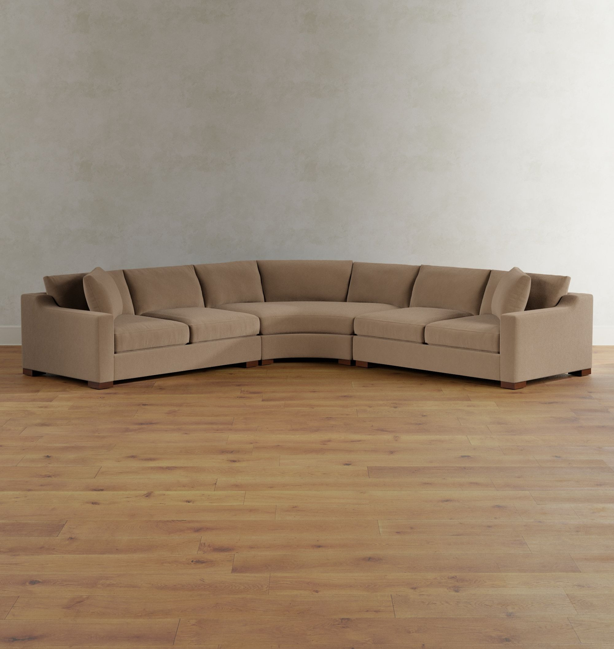Sublimity Double Sofa Curved Wedge Luxe Multi-Cushion 3-Piece Stnd Banks Velvet Toffee Mhgn | Rejuvenation