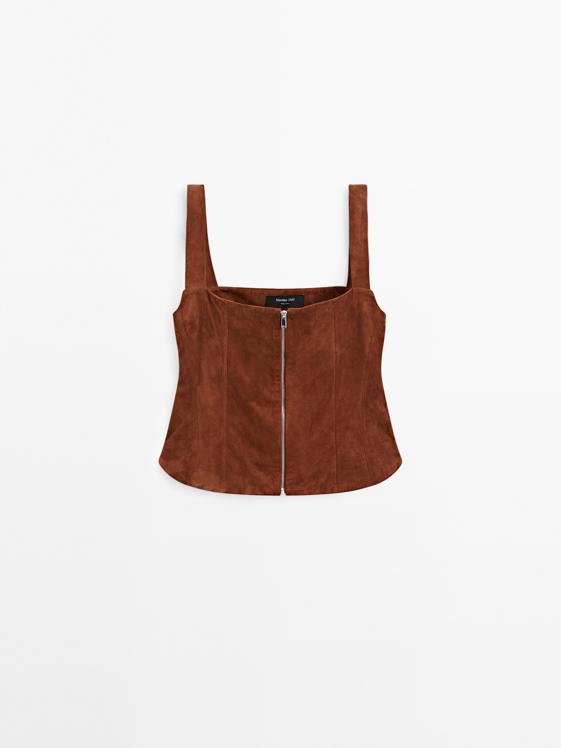 Suede leather top with zip | Massimo Dutti US